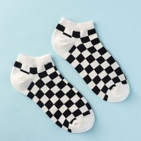 Fashion Trendly Socks Black and White Squares Pattern Cotton Socks
